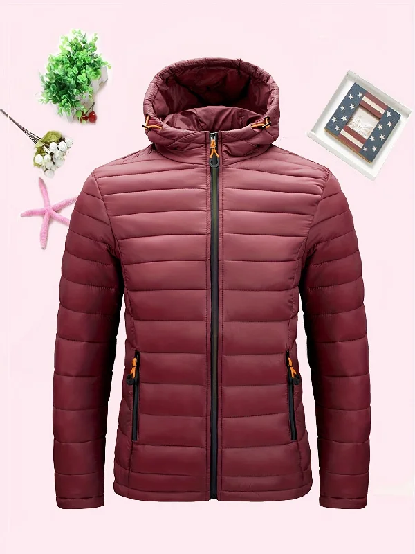 Stylish Pocket Hooded Coat - Water-Resistant, Windproof, and Insulated Long Sleeve Outwear for Fall and Winter - Women's Casual Clothing with Zipper Closure and Adjustable Cuffs Welt Pockets Slit Pockets Flap Pockets