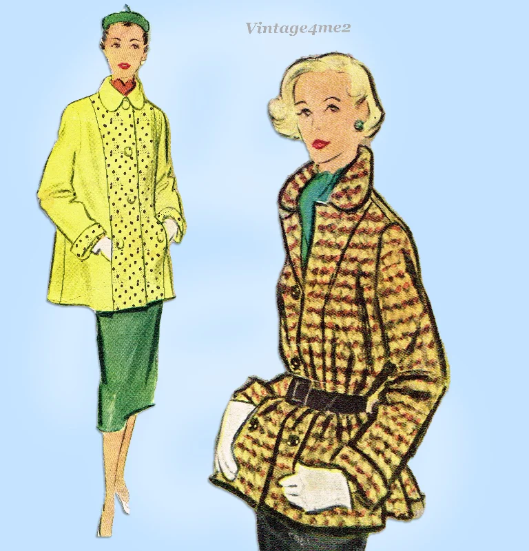 McCall 8646: 1950s High Fashion Misses Coat Size 32 Bust Vintage Sewing Pattern Off-the-Shoulder Jacket Double-Breasted Coat Single-Breasted Coat