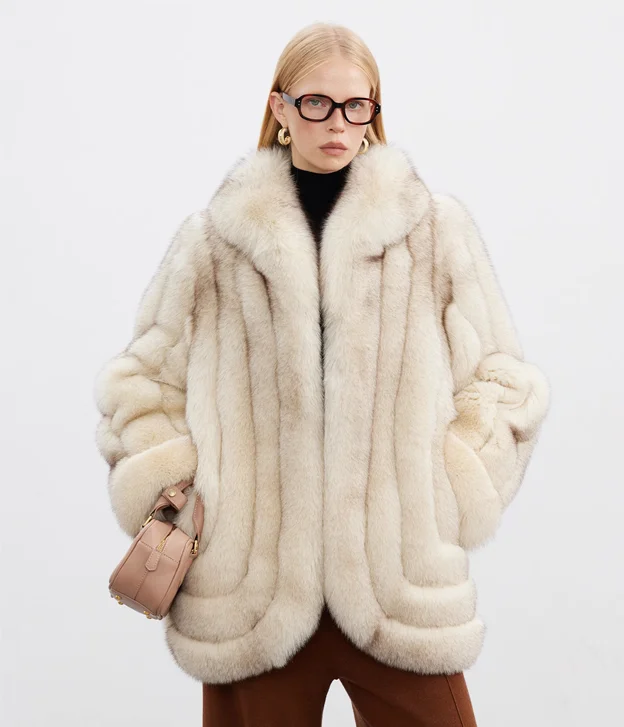 Women’s Ivory Dream Fox Fur Coat Jersey Tulle Batik