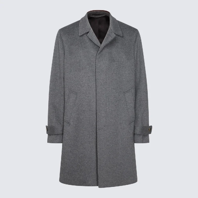 Lardini Coats Grey Toggle Coat Shawl Collar Coat Notch Collar Coat