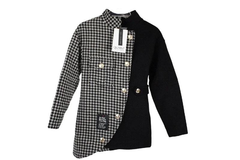 NEW Quaint Houndstooth Asymmetrical Wool Coat | 32 Petite Three-Quarter Sleeve Elbow Sleeve Wrist Sleeve