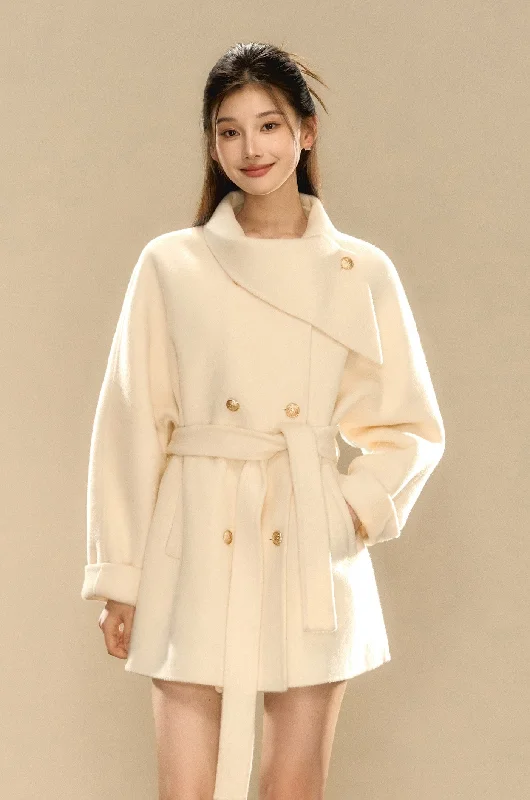 Multi-color Woolen Gold Button Belt Double-sided Coat OSH0074 Down Puffer Quilted