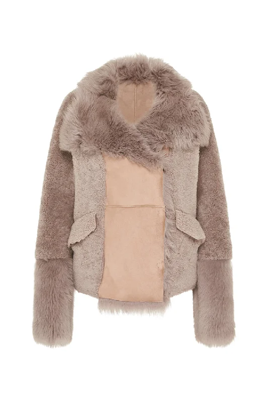 Spring Street Shearling Coat Taupe Shearling Tailored Straight A-Line