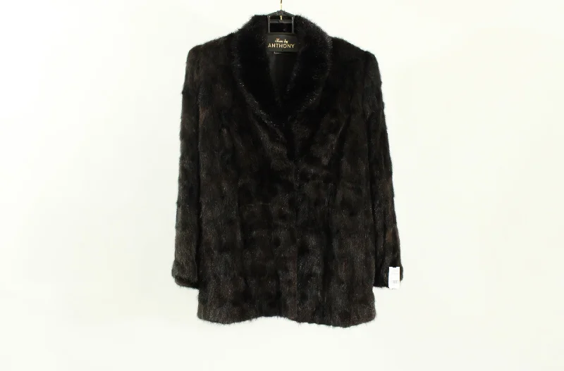 Anthony's Furs Black/Brown Genuine Fur Coat | Size XL Kimono Robe Cloak