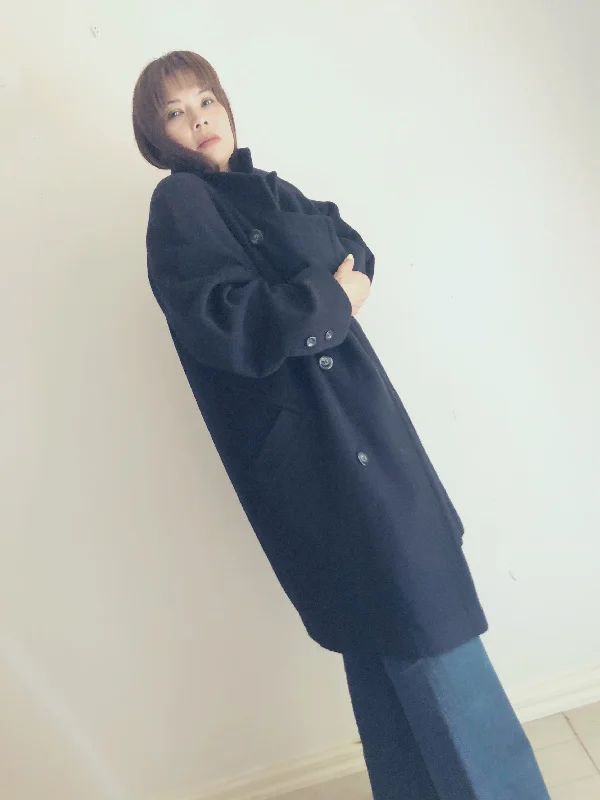 Navy blue lambswool and cashmere coat Stole Shawl Scarf