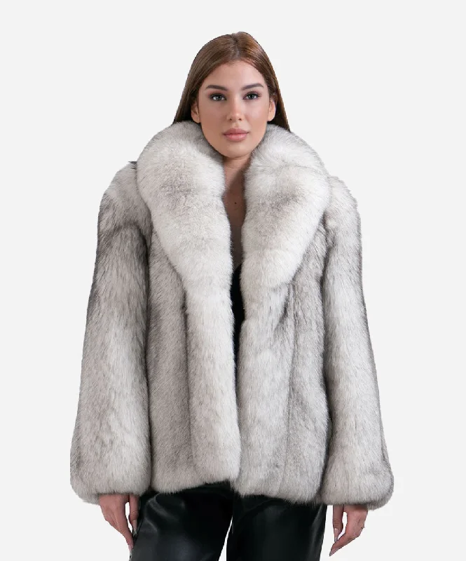 Women's Natural Blue Fox Fur Coat Faux Fur Real Fur Shearling