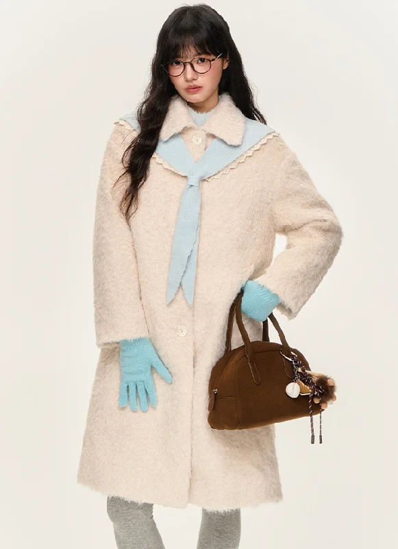 Middle length warm coat made of fluffy fabric NTO0160 Bodycon Sheath Shift