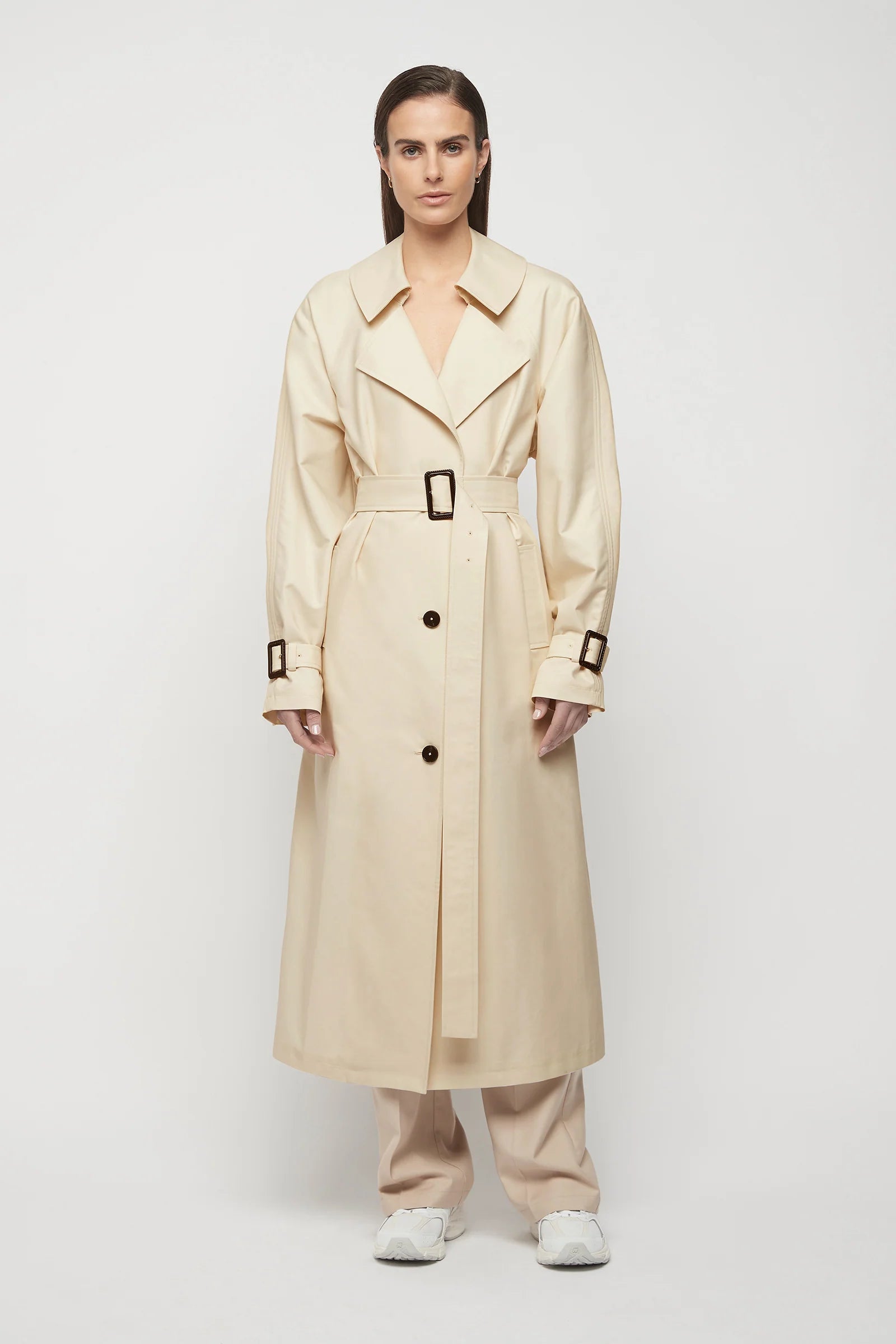 Browne Oversized Trench Coat in Bone Cuffed Rolled Raglan