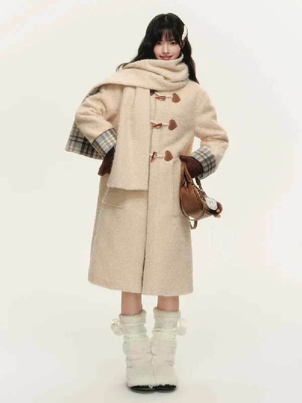 Plaid Lined Girly Duffle Coat NTO0150 Sequined Lace Ribbed