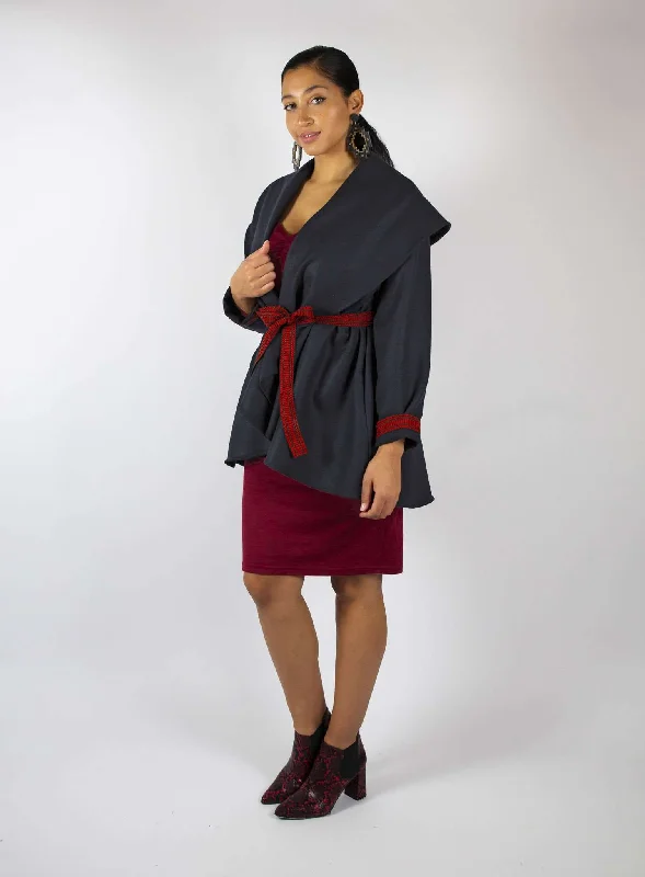 Swing High Coat - Black Turtleneck Wrap Cape