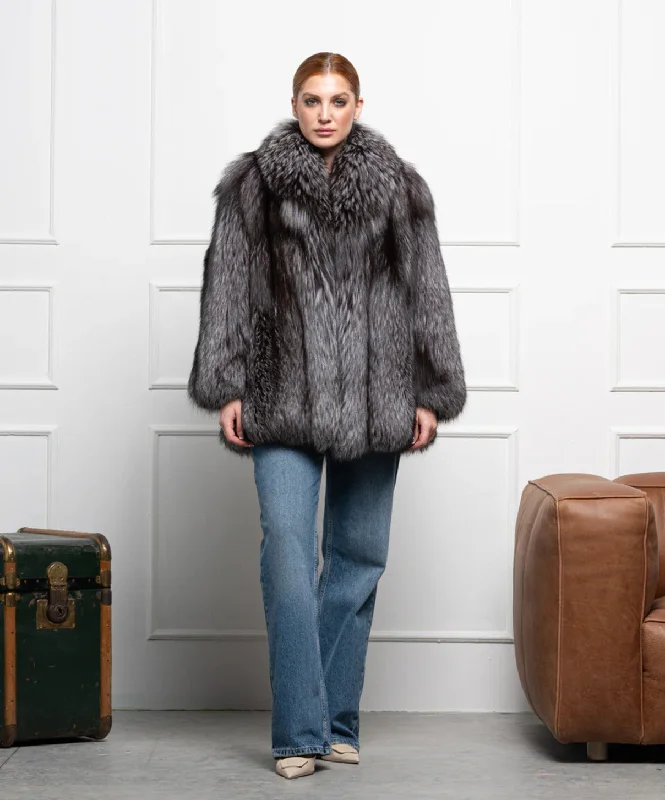 Women’s Silver Fox Fur Coat Fleece Down Feather