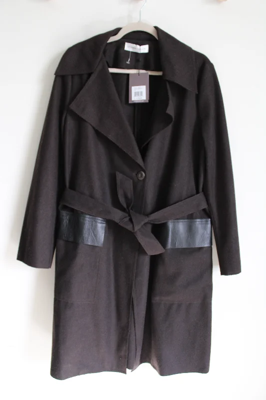 NEW Etienne Aigner Espresso Wool Trench Coat Elasticated Drawstring Belted