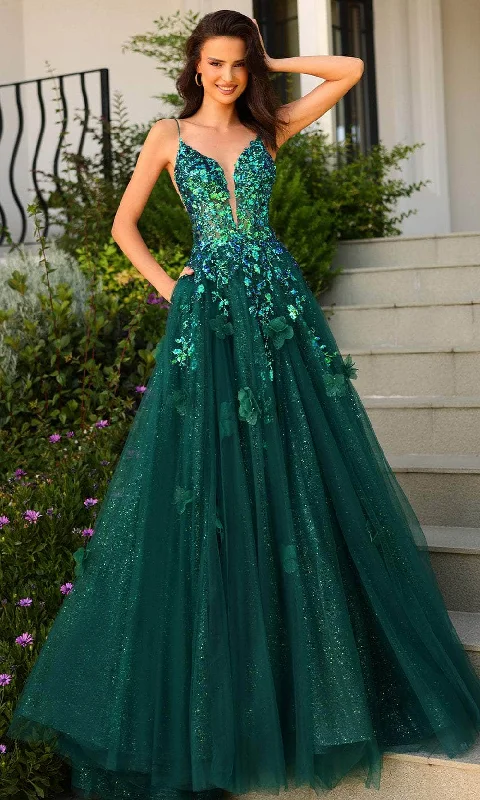 Amarra 88857 - Glitter Leaf Sequins Evening Dress Cowl Neckline Elegant