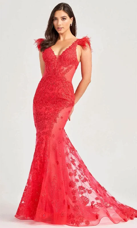 Ellie Wilde EW35009 - Feather Trumpet Evening Dress Cowl Neckline Elegant