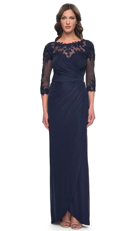 La Femme 31093 - Lace Detail Evening Dress Chiffon Maxi Beach