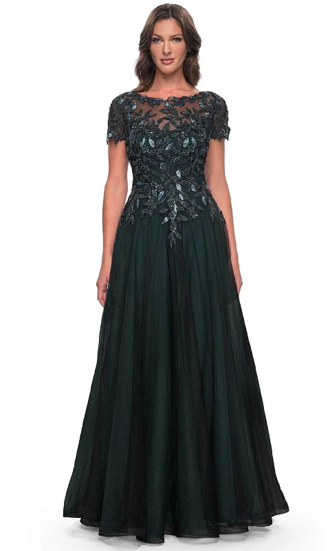 La Femme 31267SC - Short Sleeve Foliage Evening Dress Off-the-shoulder Bohemian Festive