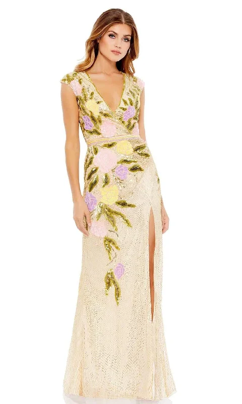 Mac Duggal Evening - 5420D Floral V-Neck High Slit Evening Dress Tunics Floral girly