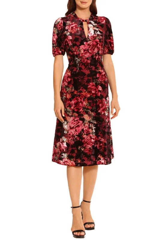 Maggy London G5393M - Puff Sleeve Floral Print Evening Dress Tunics Cozy comfortable