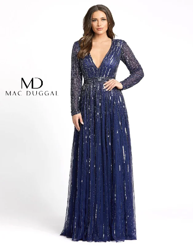 Midnight 14 Mac Duggal Long Sleeve Sequins A Line Evening Dress Sale Tunics Exclusive limited