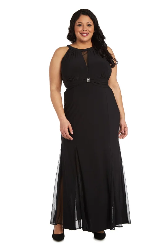 Nightway 22023W Long Halter Formal Plus Size Evening Dress Crew Neckline Sporty