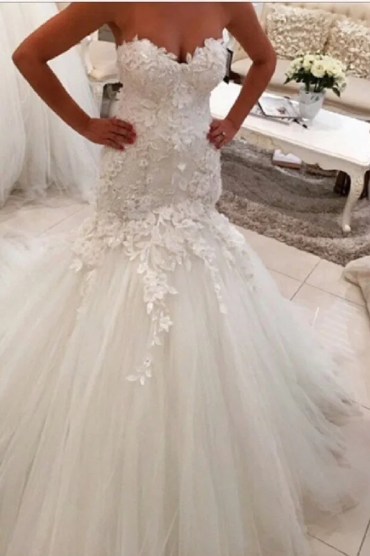 Sweetheart Wedding Dresses Tulle Mermaid/Trumpet With Applique Tunics Chic elegant