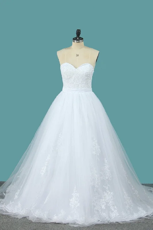 Tulle A Line Sweetheart Wedding Dress With Applique And Sash Tunics Print Colorful