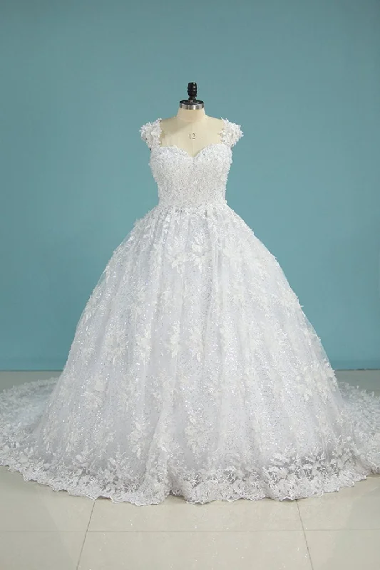 Tulle Scalloped Neck A Line Wedding Dresses With Ruffles And Beads Tunics Party sparkling