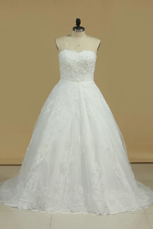 Tulle Sweetheart Wedding Dresses A Line With Applique Covered Button Tunics Versatile functional