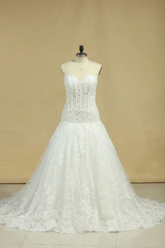 Vintage Wedding Dresses Sweetheart A Line Tulle With Applique Court Train Tunics Canvas sturdy