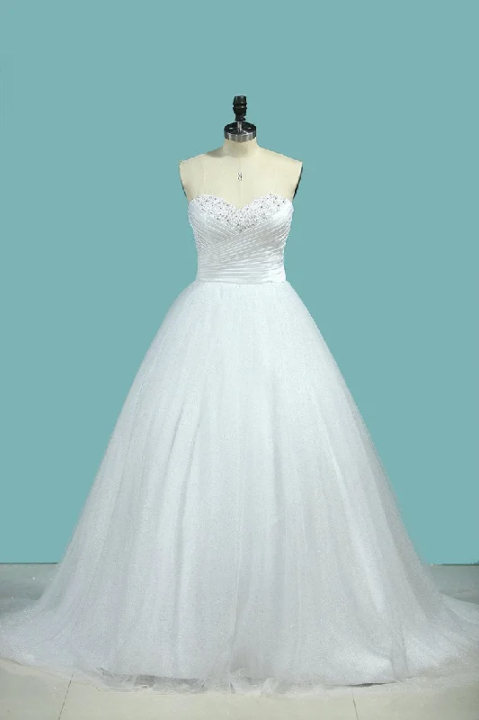 Wedding Dress A Line Sweetheart Tulle With Beads And Ruffles Tunics Leisure comfortable