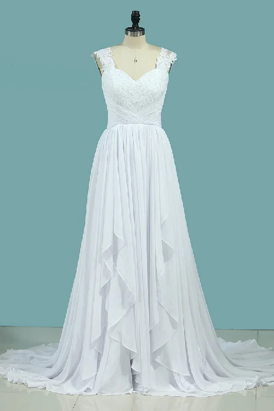 Wedding Dresses A Line Chiffon Off The Shoulder With Applique And Slit Tunics Vintage classic