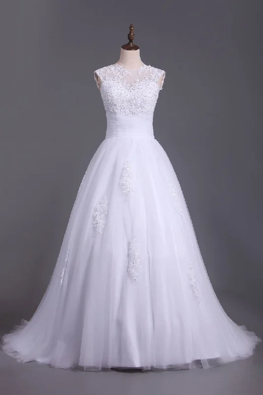 Wedding Dresses A Line Open Back Scoop Tulle With Applique And Beads Tunics Recommended stylist