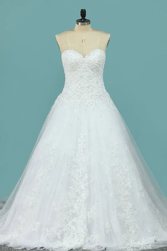 Wedding Dresses A Line Sweetheart Tulle With Applique Court Train Tunics Cozy soft