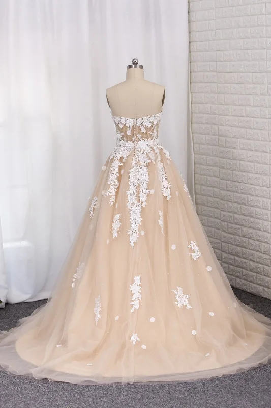 Wedding Dresses A Line Tulle Sweetheart With Applique Court Train Tunics Versatile all-occasion