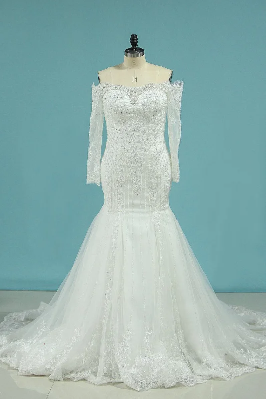 Wedding Dresses Mermaid Strapless Chapel Train With Applique Zipper Back Tunics Evening elegant