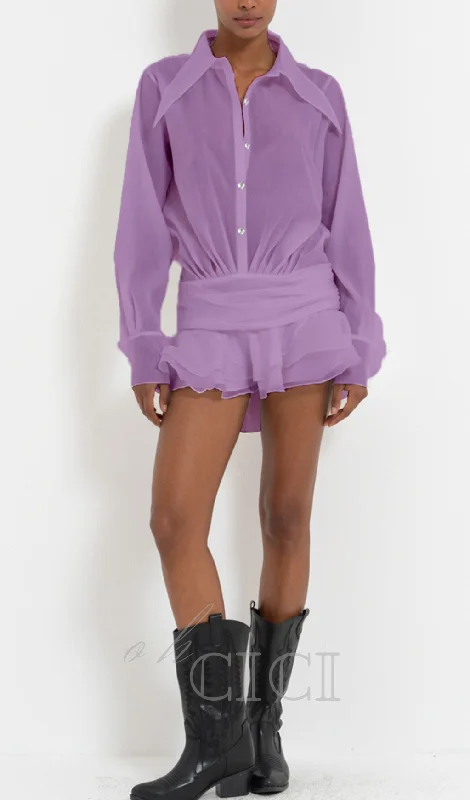 EMBER RUCHED RUFFLE MINI DRESS IN PURPLE Tunics Chic fashionable