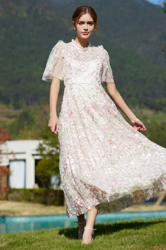 Lavish Embroidered Tulle Maxi Dress Tunics Silk luxurious