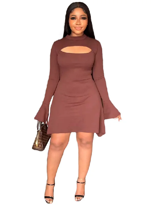 Long Flare Sleeve Cutout Slit Mini Dresses Tunics Practical easy-care