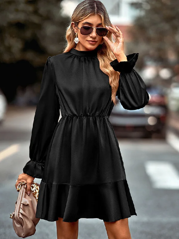 Long Sleeve Ruffle Hem Mini Dresses Tunics Essential wardrobe