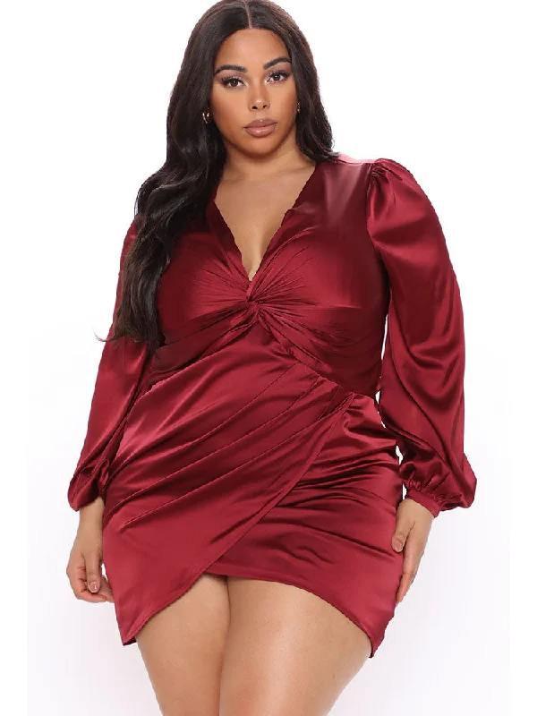 Long Sleeves Satin Asymmetrical Hem Mini Dresses Tunics Practical durable