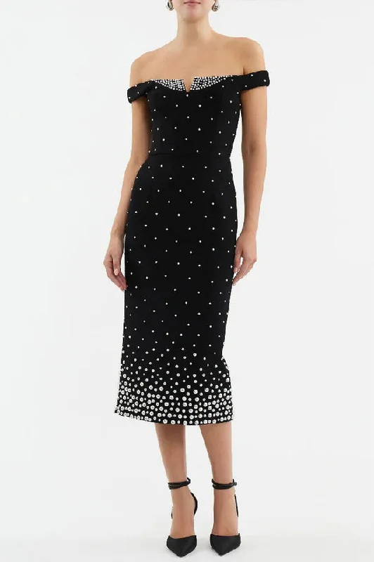 Pearl Polka Dots Embellished Midi Dress Tunics Wedding white