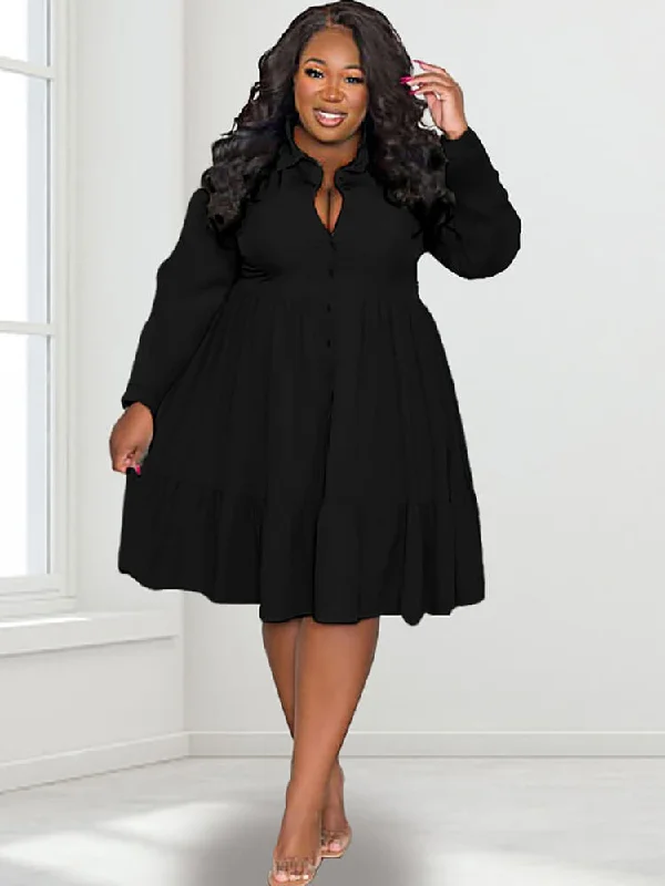 Plus Size Single Breasted A Line Shirt Mini Dresses Tunics Sale discount