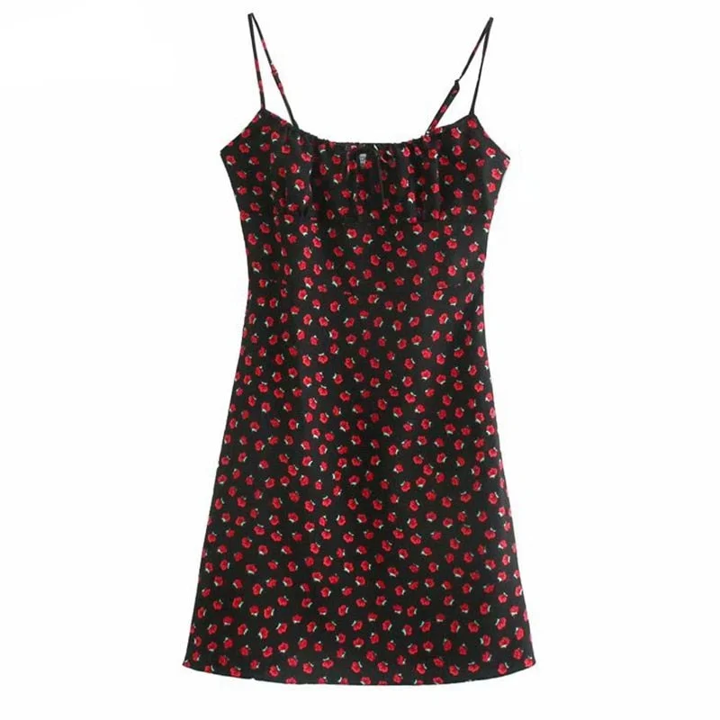 Sexy Summer Dress Women Red Floral Print Dress Female Sleeveless A-line Mini Short Dress Female Holiday Beach Dress vestido Tunics Modern contemporary