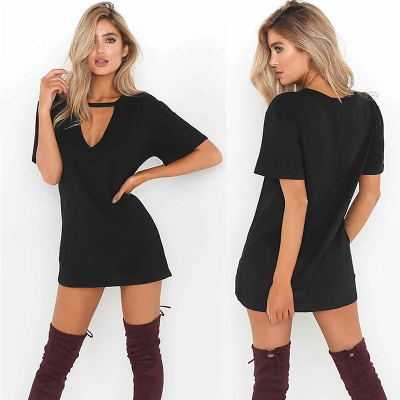 Sexy Women Deep V Neck Short sleeve Brown Mini Dress Nightwear Sleepwear Clubwear Party Loose Mini Dress Tunics Practical easy-care