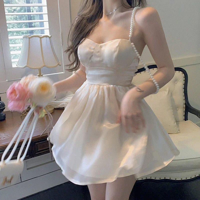 Summer Sexy Mini Sweet Dress Women Korean High Waist Strapless Elegant Dress Japanese Backlesss High Wasit Party Casual Dress Tunics New arrival