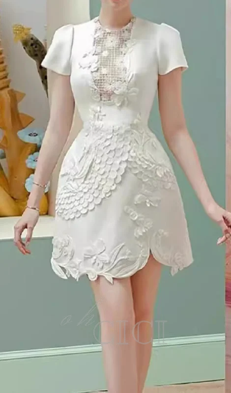 VALERIE EMBROIDERED 3D FLOWER MINI DRESS IN WHITE Tunics Canvas sturdy