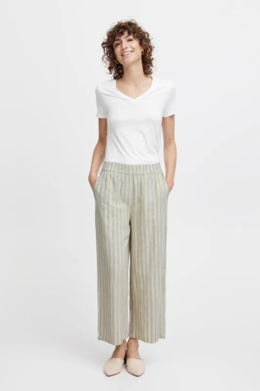 Beige Cropped Linen Trousers Trousers Running Lightweight