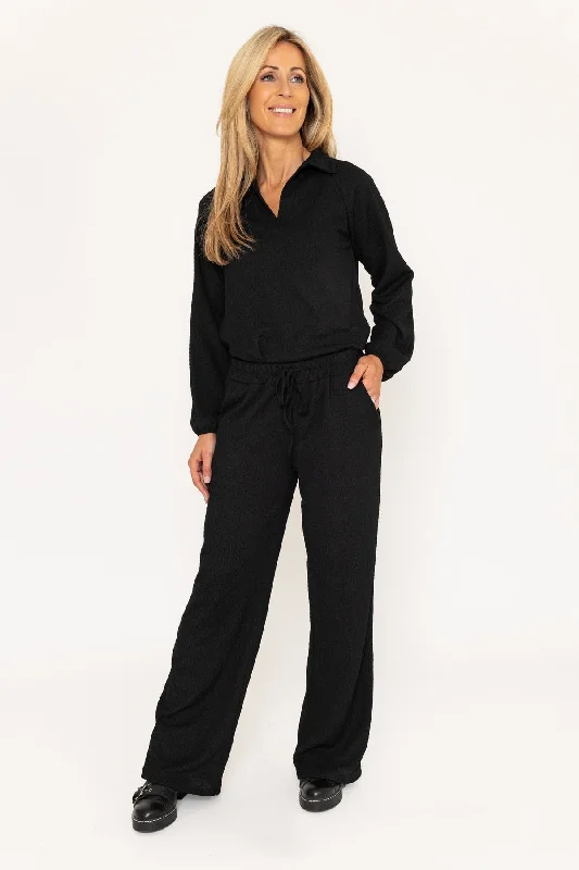 Black Textured Wide Leg Trousers Trousers Cargo Utility