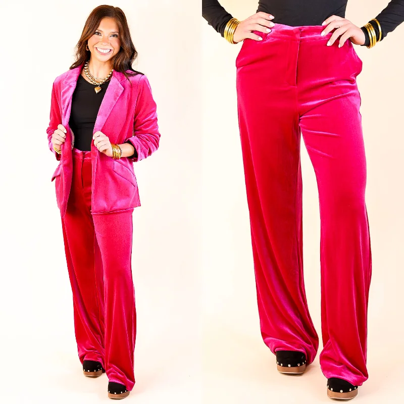 Chic Arrival Velvet Trouser Pants in Fuchsia Pink Trousers Vintage Classic