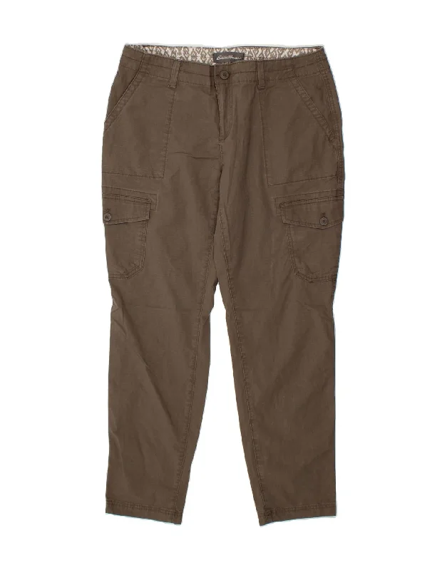 EDDIE BAUER Womens Slim Casual Trousers US 12 Large W34 L29 Brown Trousers Recommended Stylist